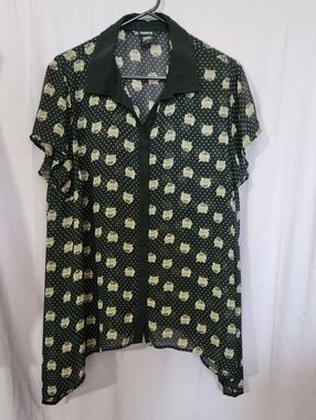 Torrid Black Tiger & Polka Dot Button-Up Blouse